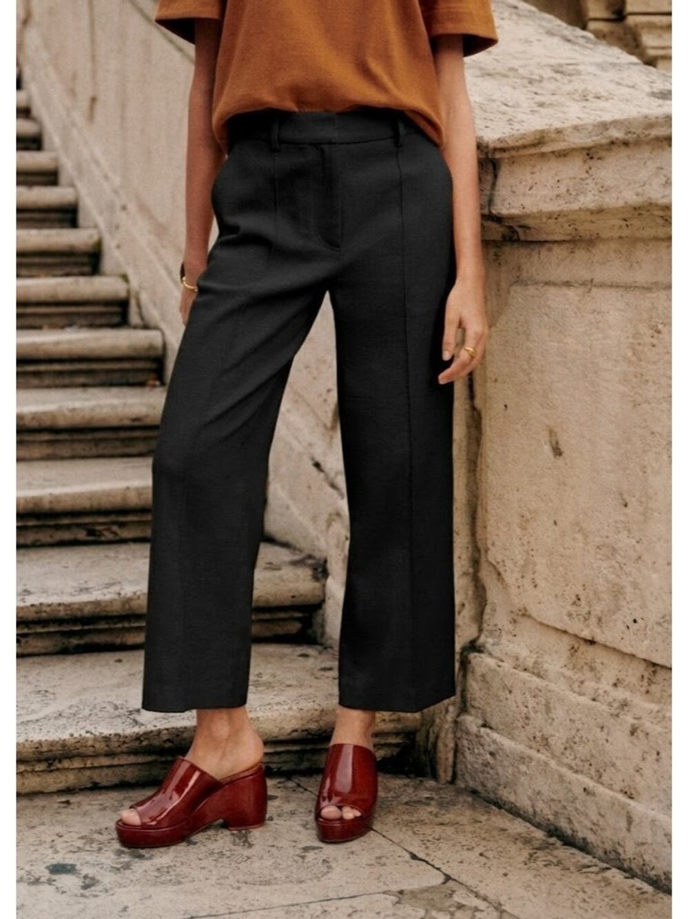 NWT Sezane Corentin Crop Trouser in Black Pintuck Wool Blend Pants 40 / 8